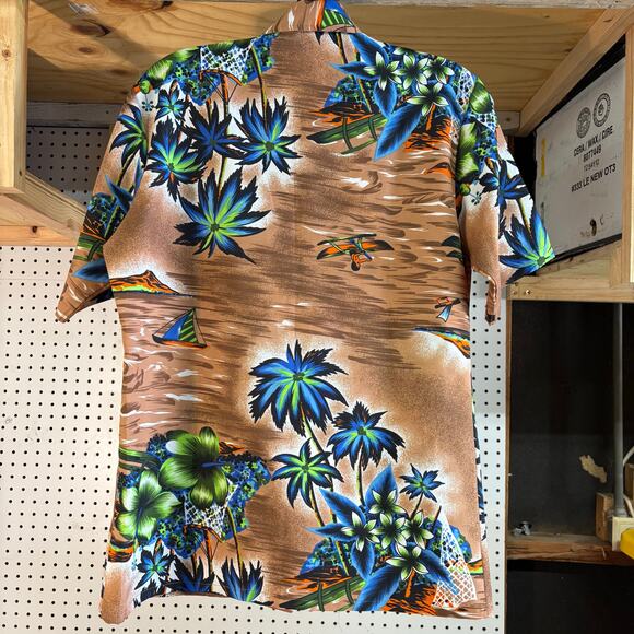 Vintage 50s Brown Hawaiian Button Up Short Sleeve Shirt New Editions by Campus - Picture 3 of 5